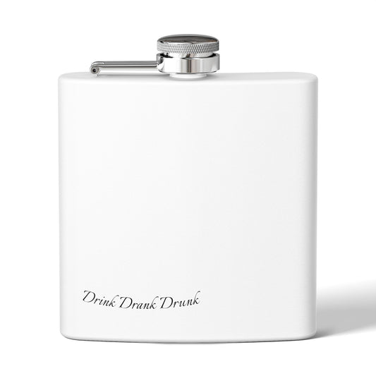 Personalized Stainless Steel Flask - 6oz White DrinkDrankDrunk Flask for Groomsmen, Parties, and Celebrations