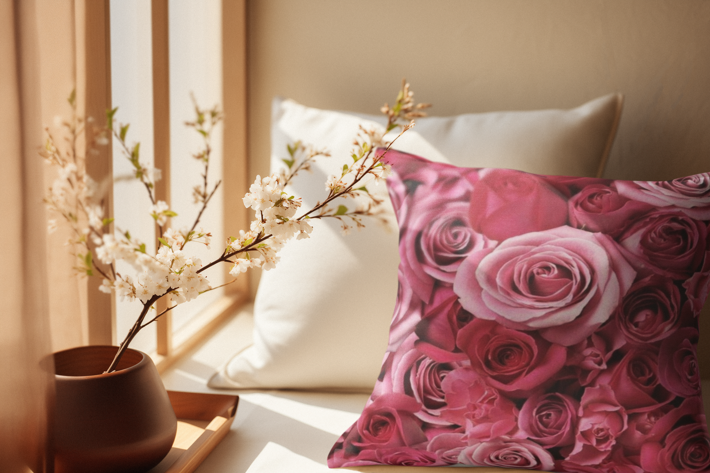 Romantic Rose Print Pillow - Floral Decorative Cushion for Home
