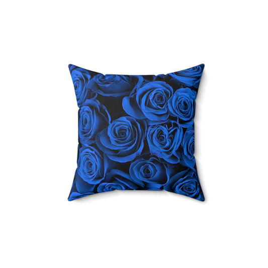 Elegant Blue Rose Decorative Pillow | Spun Polyester Square Cushion for Home Decor